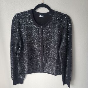 The Kooples Button Front Knitted Sequin Cardigan Size 2/Medium Color Black NWT